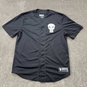Marvel Punisher 74 Baseball Jersey L Black Button Front Graphic Marvel Anti-Hero
